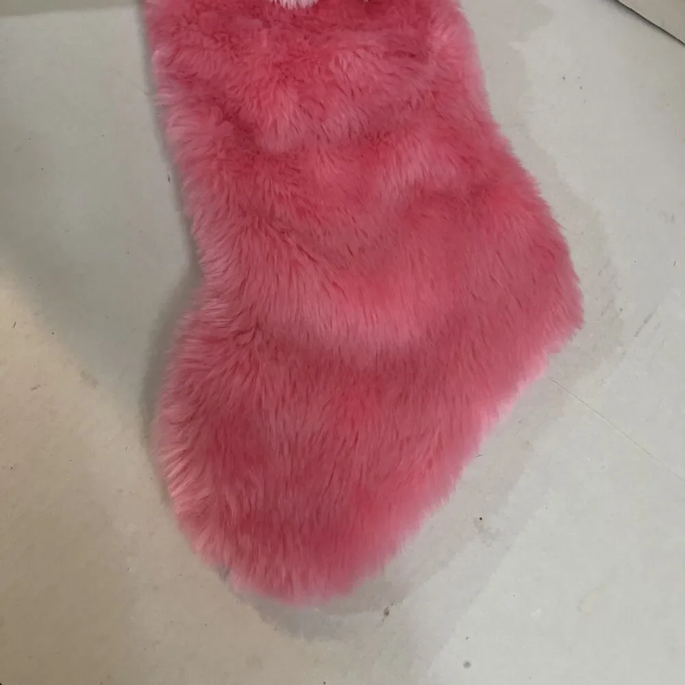 Lerrio & Bifeen Pink Faux Fur Christmas Stocking Pom Poms 20” Fuzzy